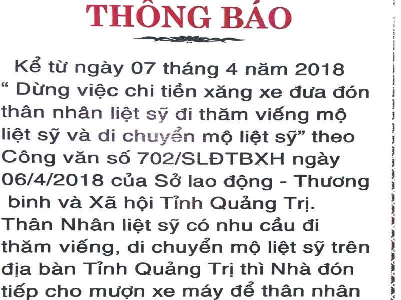 Tập đoàn Hòa Bình hỗ trợ xăng xe đưa đón gia đình thân nhân liệt sỹ